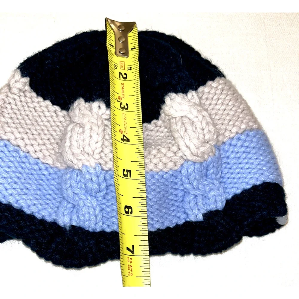 Life Is Good Kids Youth Knit Hat Beanie Blue Beige Tan Stripe - Picture 4 of 5